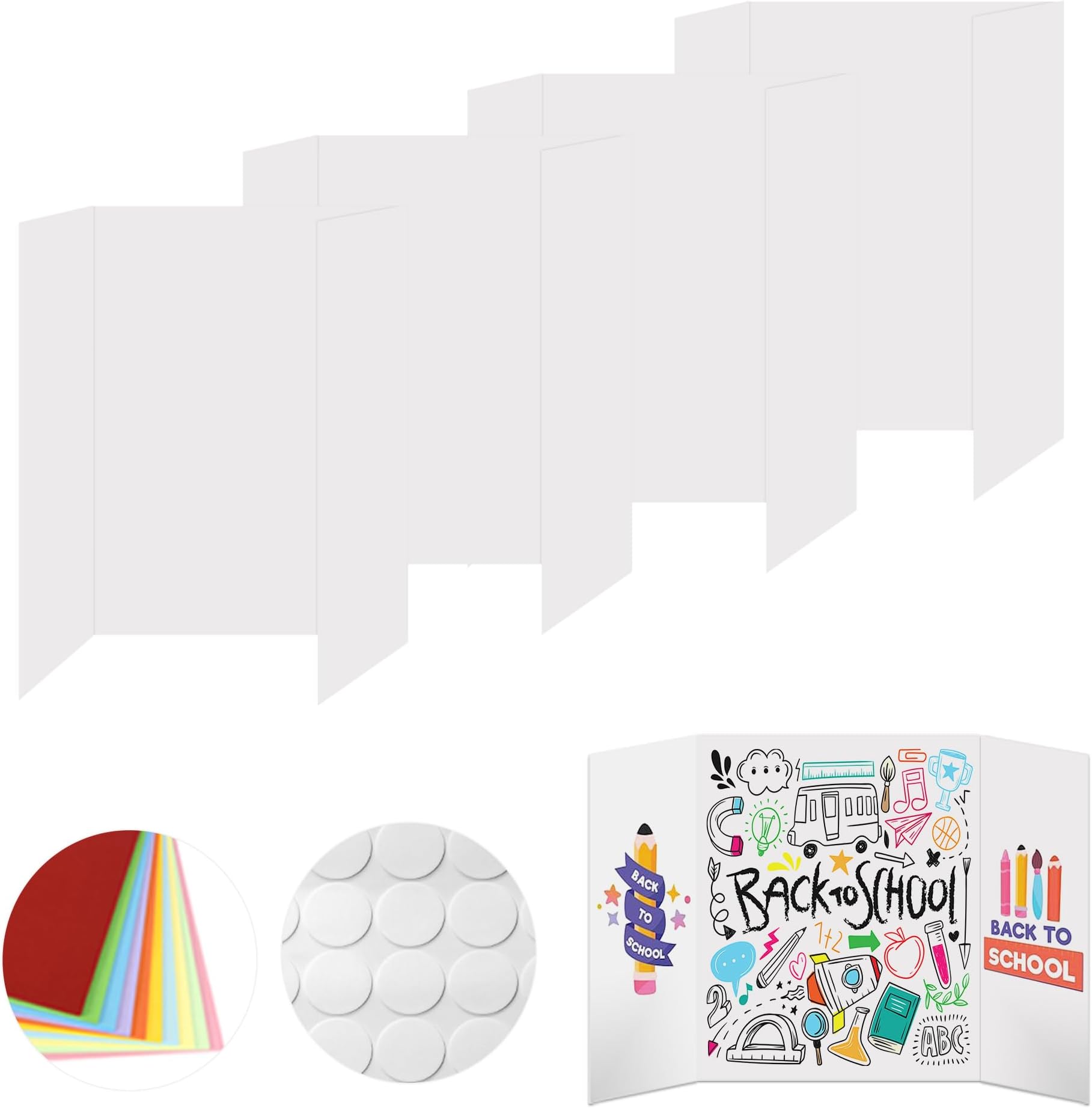 4 Pcs Tri-fold Poster Boards 48 x 36 inches, Premium Corrugated Presentation Boards with Double Sided Tapes,Display Boards for School Project,Exhibitions, Business Presentation