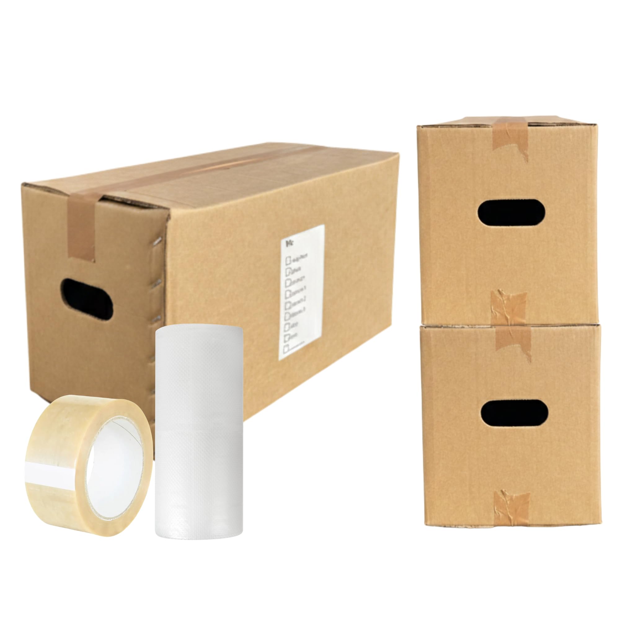 20 Double Wall Cardboard Moving House Boxes Kit with Hand Holes | 20x10x10" Boxes for Storage, Shipping and Moving House with Free Bubble Wrap and Tape, Room List on Panel | Made in Britain