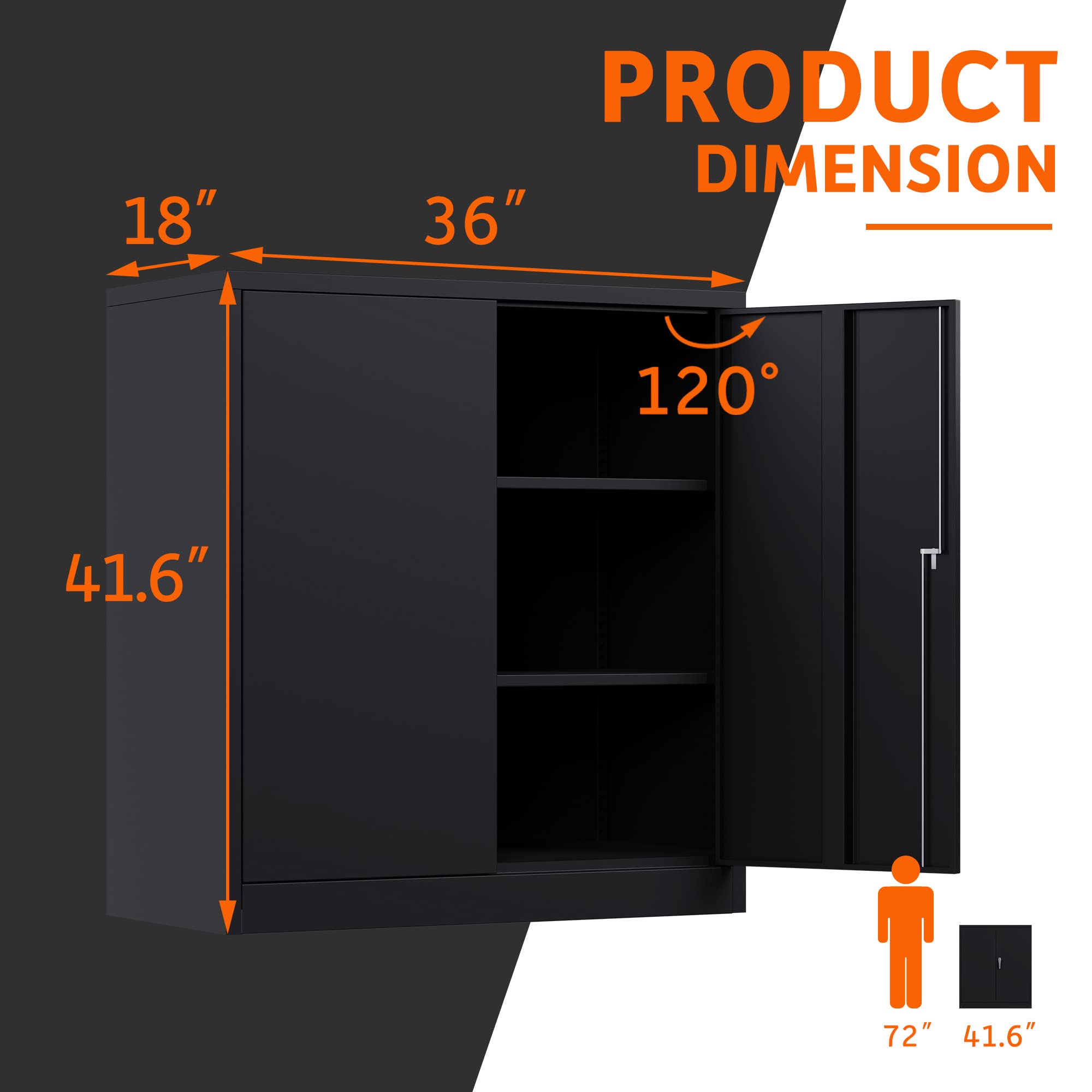 Aobabo 41.6 Inch Locking Metal Storage Cabinet – 2 Adjustable Shelves, FOR PARTS ONLY