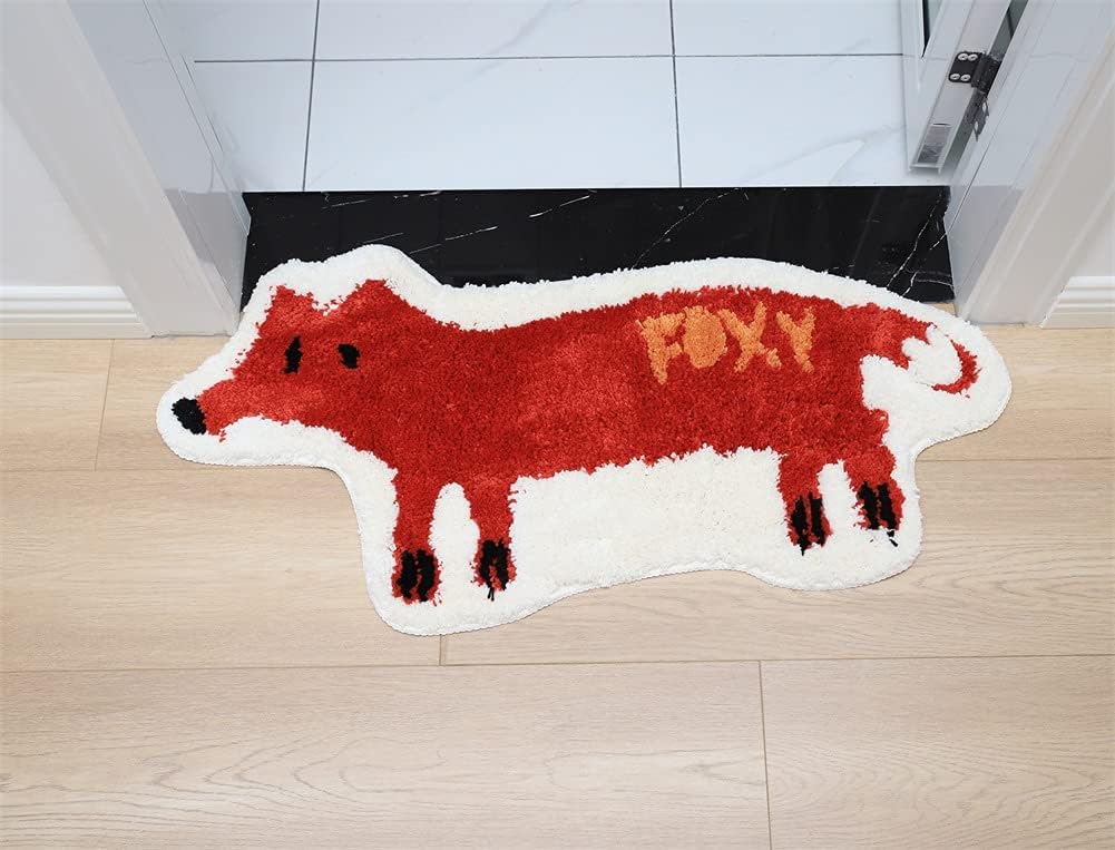 ZSCYD-yingda1992 Fox Shaped Bath Rug Microfiber and Non Slip Backing Bath Mat Bathroom Bedroom Cartoon Bathtub Rug Bathroom Tub Decor Water Absorption Machine Washable (42x84cm/16.5x33.1in)