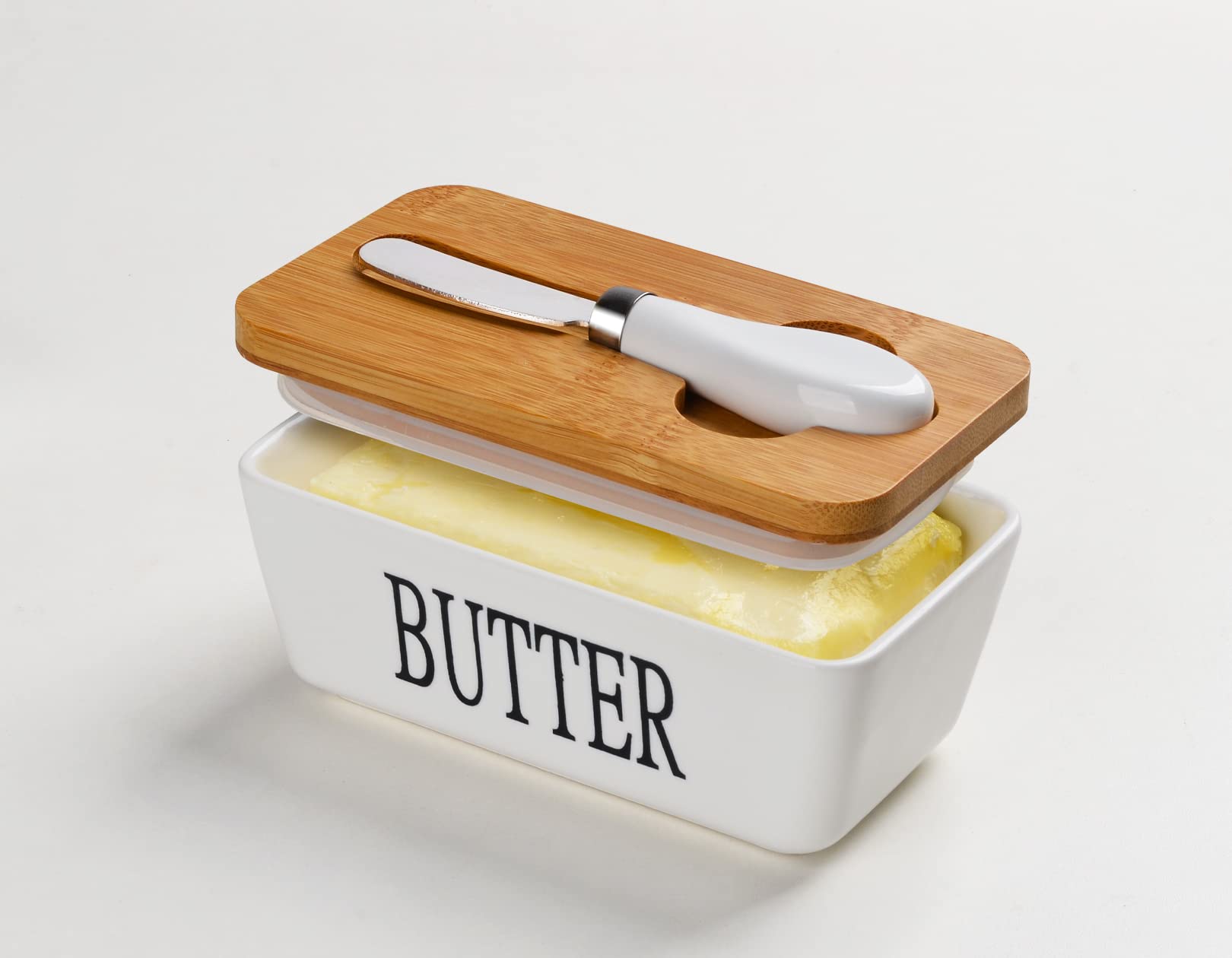 White Small Ceramic Butter Dish Butter Dish With Bamboo Lid