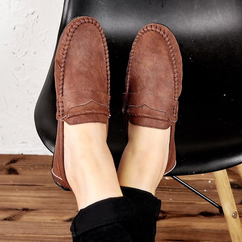 Mens Loafers Round Toe Vegan Leather Loafer Shoe Anti-Slip Flat Heel Comfortable Fashion Slip-on2