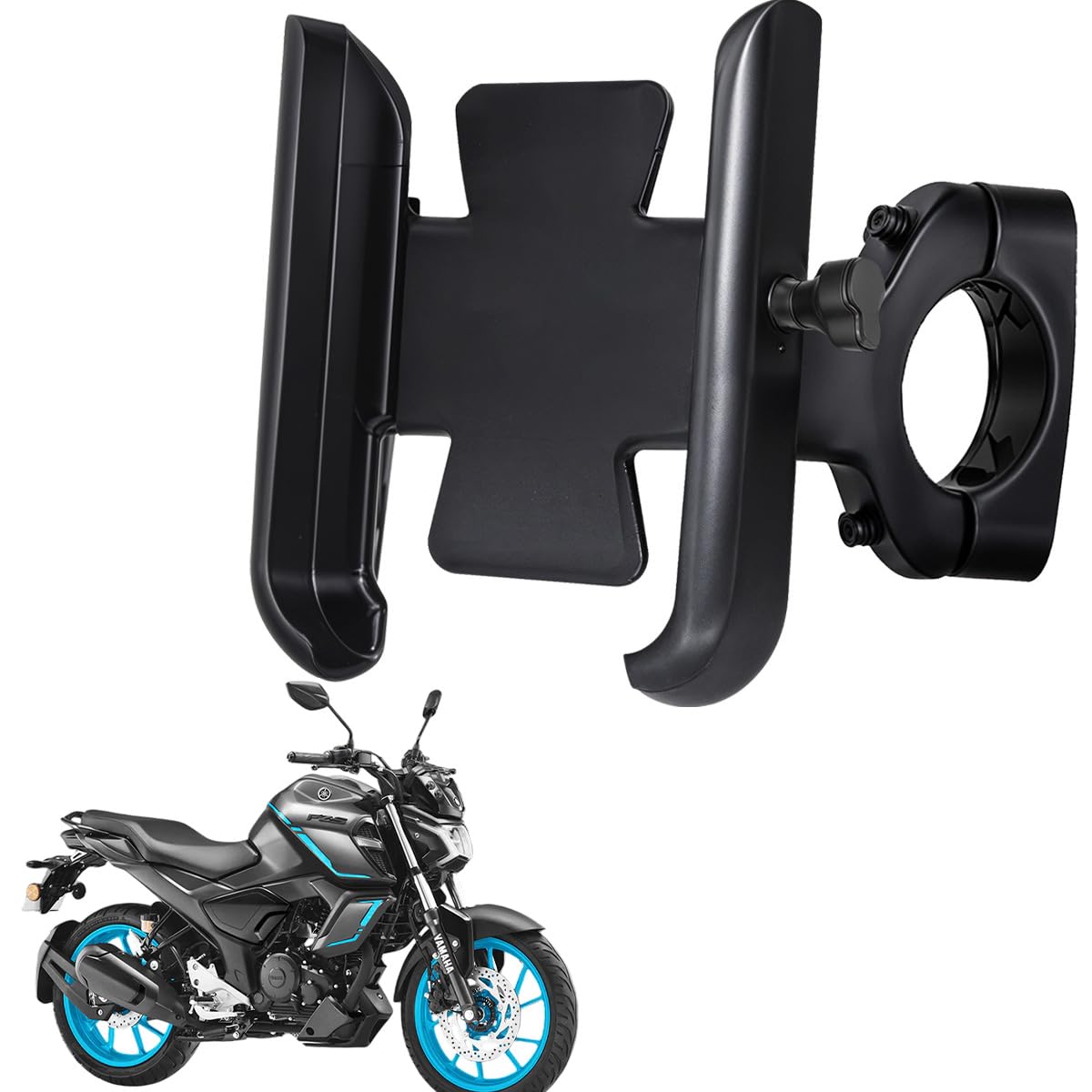 CNC Metal Bike Mobile Holder Compatible for Yamaha FZ FI, 360° Rotation Phone Mount Cradle for Bicycle & Motorcycle, Handlebar for All Smartphones, Anti-Slip, Full Grip (Black)-image-35