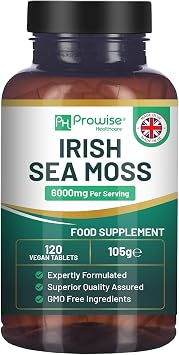 Irish Sea Moss Tablets High Strength 6000mg Irish Sea Moss Supplement 120 Vegan Tablets High Potency - UK Made - Non-GMO by Prowise