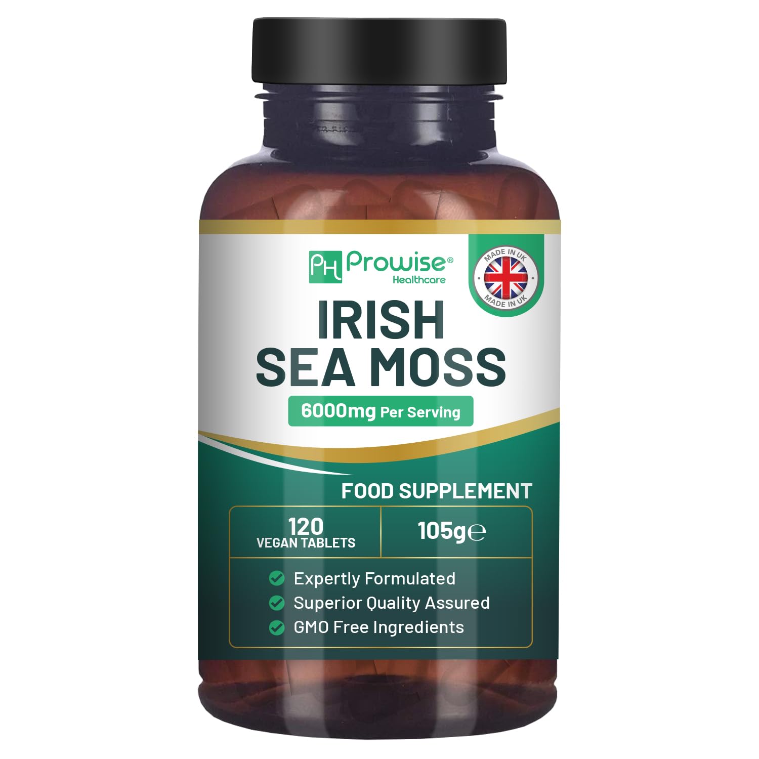 Irish Sea Moss Tablets High Strength 6000mg – 120 Vegan Tablets - UK Made by Prowise Healthcare