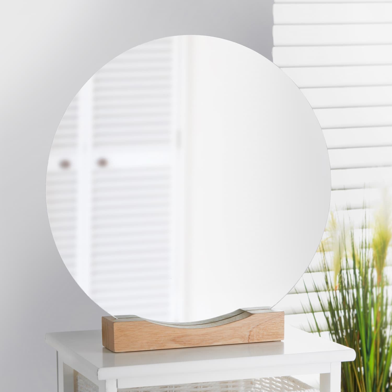 Round Mirror With Oak Wooden Stand for Bathroom Living room Dressing Room Mirror Home Decor 40cm
