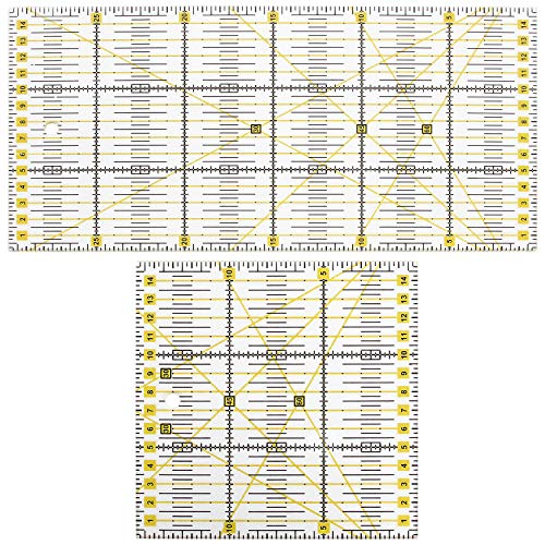 ASelected Lot de 2 Regle Patchwork, Règle de Couture en Acrylique avec Échelle, Règle Patchwork Couture, Règle Universelle Idéal pour la Couture, Arts Graphiques, Scrapbooking,15 x 15cm, 15 x 30cm