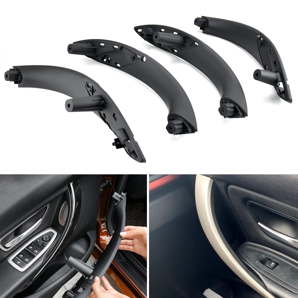 2 poignées de porte intérieure ABS gauche et droite, panneau d'accoudoir, compatible avec B-MW 3 Series F30 316d 318d 320d F31 320i 325d 328dx-Avant-Noir