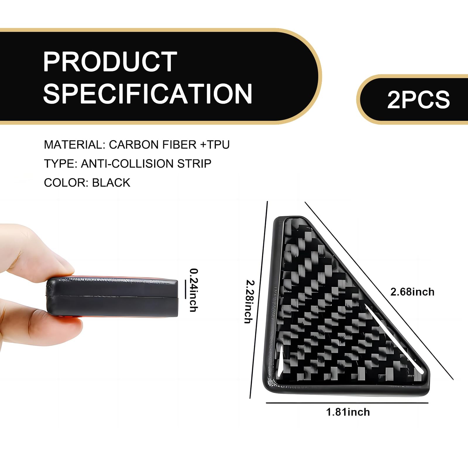 Jokormo 2-Pack Car Door Protection - Anti-Collision Decorative Sticker, Carbon Fiber Edge Protector, Suitable for Most Cars with Right Angle Corners (Black)