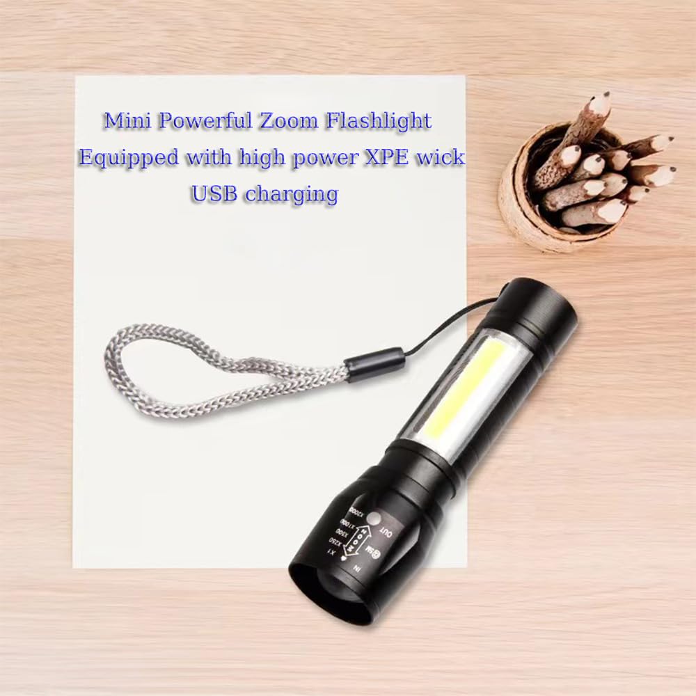 CLEZGO Lampe torche LED d'urgence rechargeable par USB, 3 modes de mise au point réglable, lampe de poche LED étanche portable avec lumières latérales COB, meilleure lampe torche tactique pour ouragan