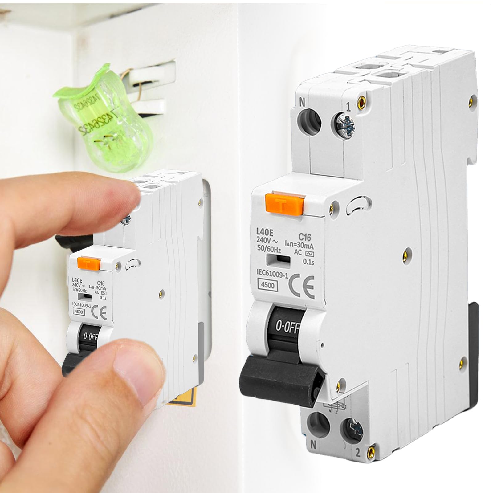 GOMETY Interruptor de protección FI, 230 V 16 A 30mA Interruptor FI, automatización de fusibles 1P+N 6kA Interruptor FI, interruptor de protección contra corriente de falla 16A RCBO Dispositivo de