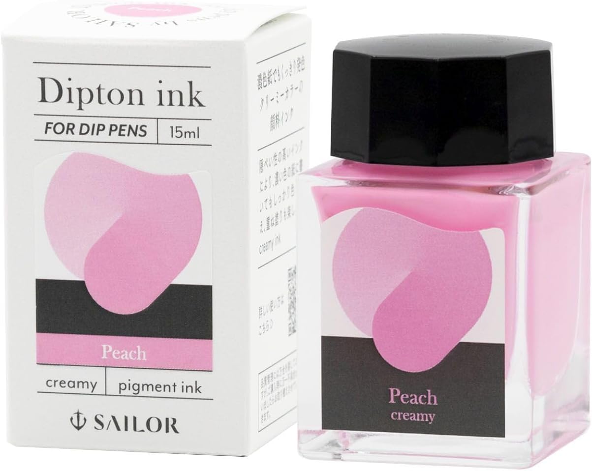 Sailor Fountain Pen Dip Pen Bottle Ink Dipton Creamy Ink Peach Creamy 13-1801-202 Bottled Ink Specifically Designed for Dip Pens