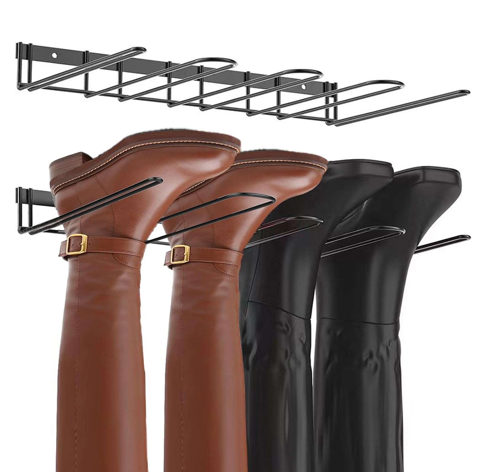 ZJSTRO Wall Mounted Shoe Rack, Metal Wall Mounted Boot Rack,Wader Hangers for Wall,4 Pair Boot Organizer for Tall Boots and Cowboy Shoes, Boots Trays
