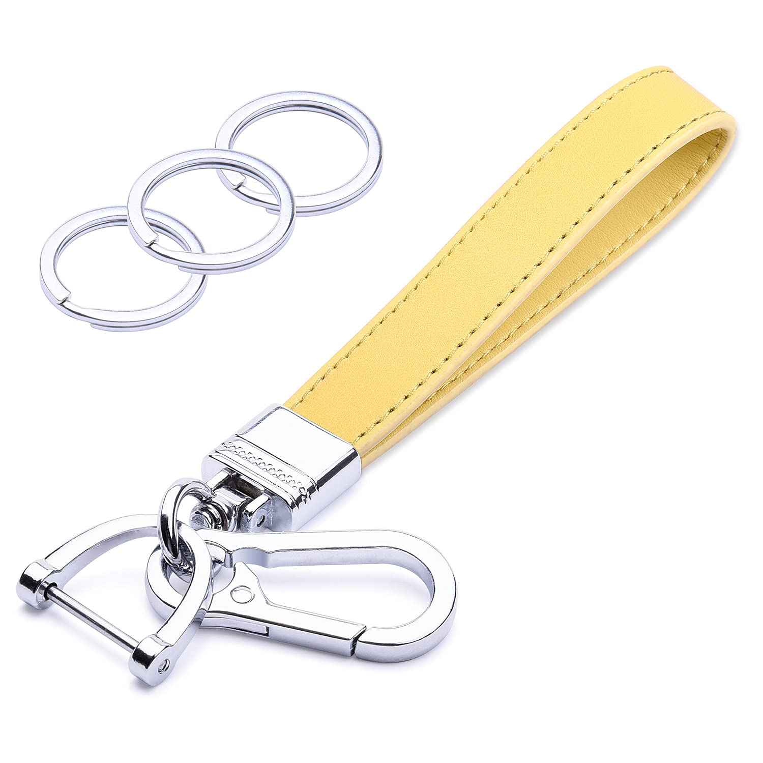 – Genuine Leather Car Keychain, Universal Car Key Chain Holder with 3 Keyrings and 1 Screwdriver for Men and Women