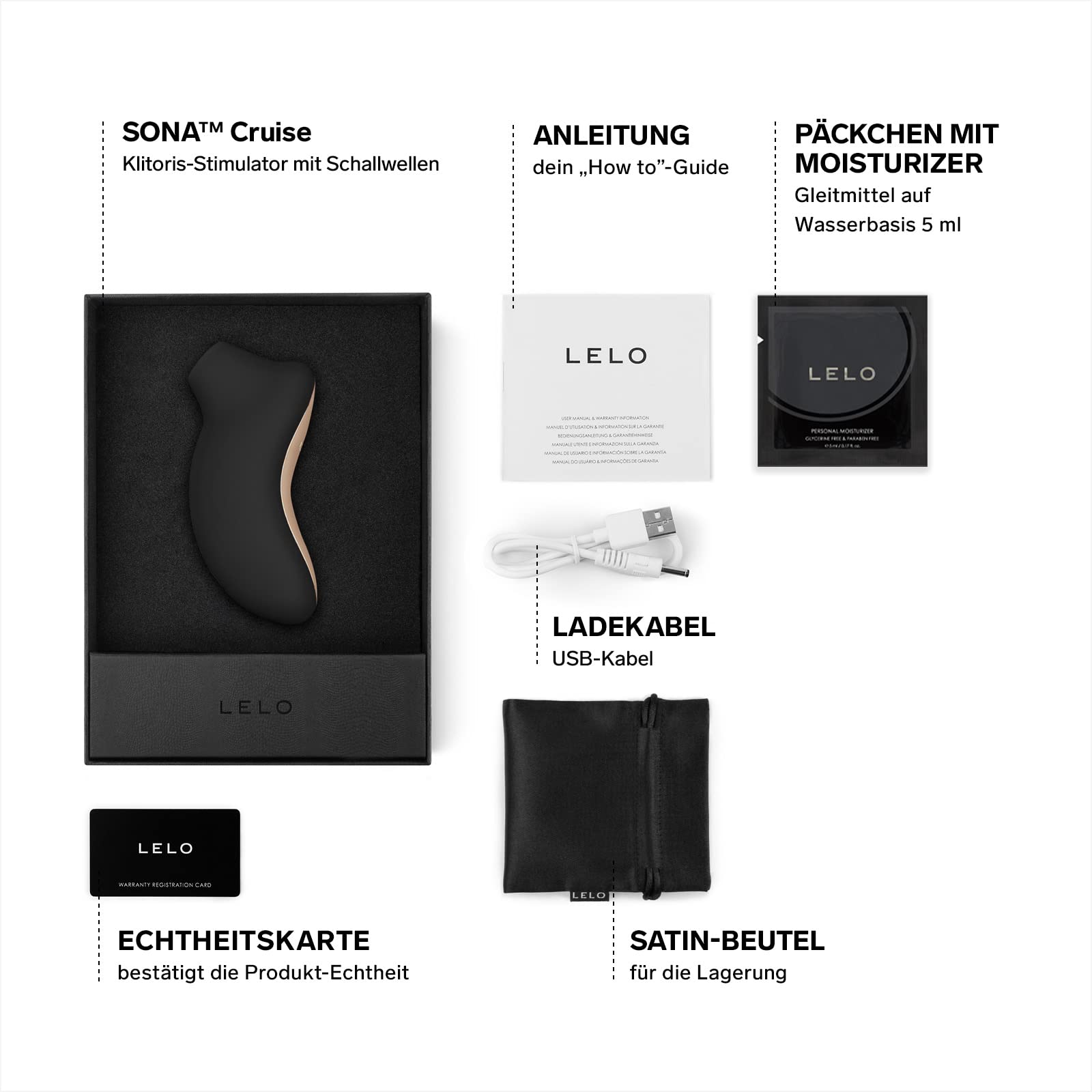LELO SONA Cruise mit Schallwellen und Temporegulierung, Klitoris Sauger für Frauen, Druckwellenvibrator, wasserdichter Auflegevibrator, Stimulierungsspielzeug für innovative Klitorisstimulation, Black