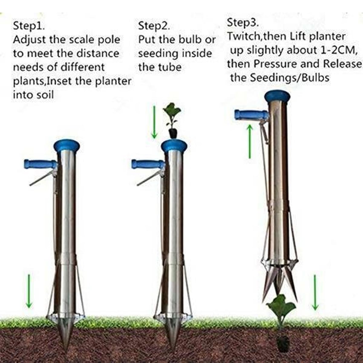 Long Handle Bulb Planter Tool, Long Handle Bulb Transplanter, Stainless Street Seedling and Seed Planter, Seed Planter Tool, Garden Bulb Planter Tool, for Plant Bulb Seeds ( Color : Single Handle )