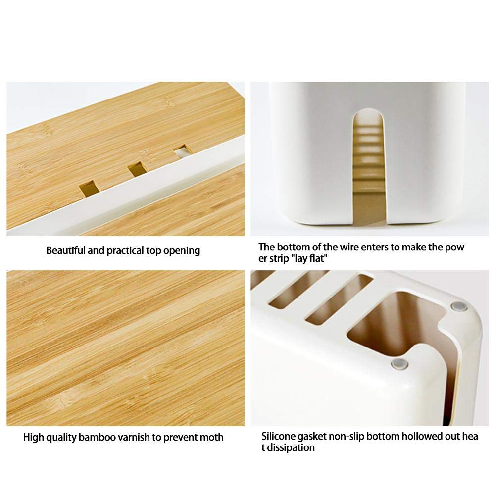Boîte de gestion des câbles, boîte d'organisation de câbles avec couvercle en bois pour couvrir et cacher les fiches et les blocs d'alimentation, 36 x 13 x 13,5 cm, noire