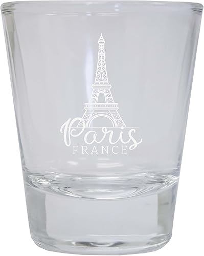 R and R Imports Paris France Souvenir - Vaso de chupito grabado de 1.5 onzas, redondo, transparente, unidad individual