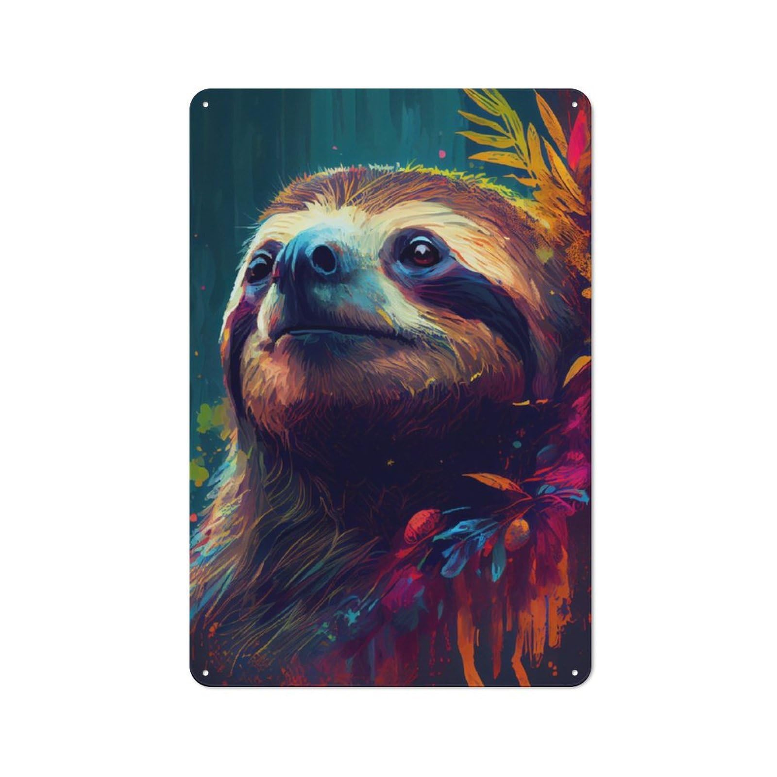 Junmoney Sloth Colorful Vintage-Inspired Tin Sign 30X20cm For Living Room Wall, For Display In Living Rooms And Feature Walls