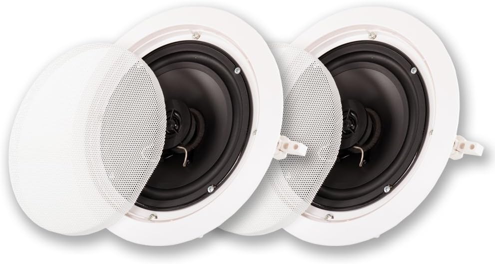 Acoustic Audio by Goldwood Acoustic Audio HTI-6C in Ceiling 6.5" Speaker Pair 2 Way Home Theater Speakers, White