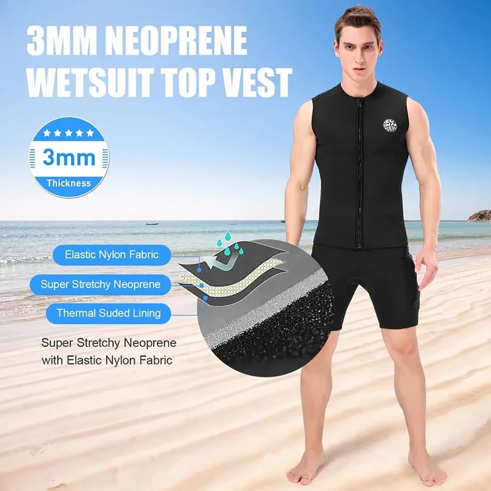 Chaleco de neopreno de 3 mm con cremallera frontal para hombre y mujer, chaqueta sin mangas para canoa, buceo, surf, esnórquel