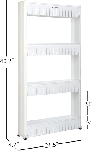 Miniatura 7 de Estante organizador móvil para lavandería con 5 grandes cestas de almacenamiento, diseño delgado ideal para espacios estrechos, PP, 4 niveles.
