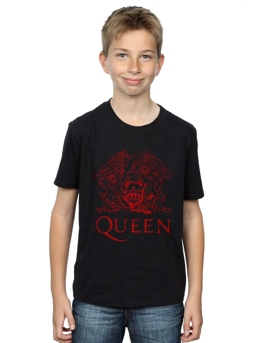 Absolute Cult Queen Boys Distressed Crest T-Shirt Black 12-13 Years