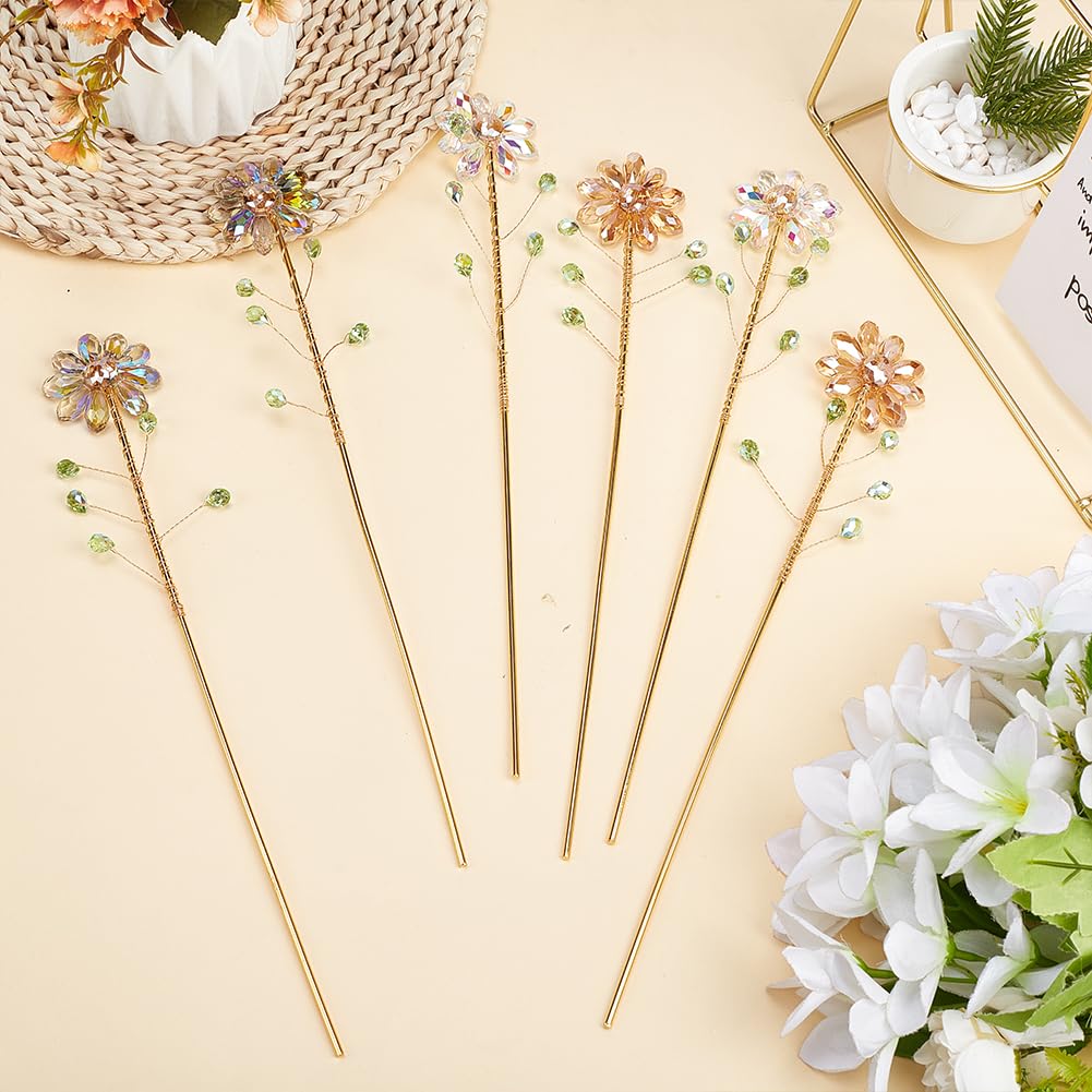 Confezione da 6 acchiappasole in cristallo a forma di girasole, 33 cm, in metallo dorato, fatti a mano, decorativi, per interni ed esterni, piante in vaso, giardino, decorazioni per amanti