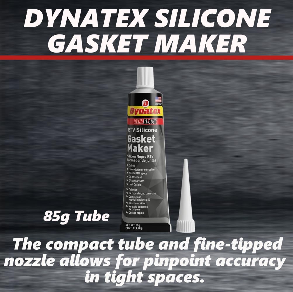 Dynatex DynaBlack RTV Silicone Gasket Maker 85g Tube - 500°F High Temperature, Sensor Safe, Low Odor, and Non-Corrosive Silicone Sealing Compound Made in the USA (6-Pack)