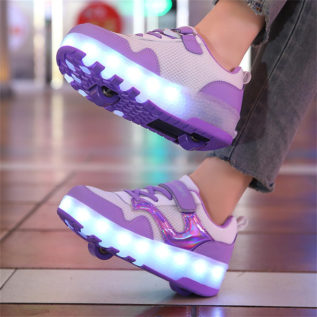 Unisex Kinder LED Licht Schuhe mit Doppelrad Rollen,Mit Flügeln USB Wiederaufladbar, Outdoor Sport Gymnastik Running Sneaker