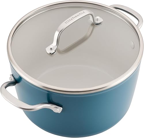 Miniatura 12 de KitchenAid Juego de ollas y sartenes antiadherentes de inducción de cerámica anodizada dura con cacerolas, sartenes, olla y tapas, apto para