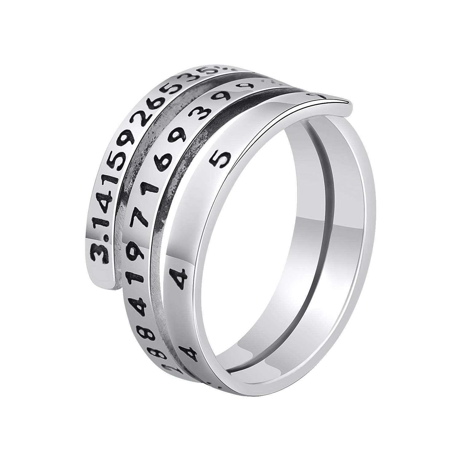 IPEPPY Solid 925 Sterling Silver Rings for Women Girls Wrap Around Open Knuckle Stacking Rings with 62 Bits Pi Number Wire Wrap Coil Bands Statement Ring Jewelry Gift To My Daughter, Metal, not known
