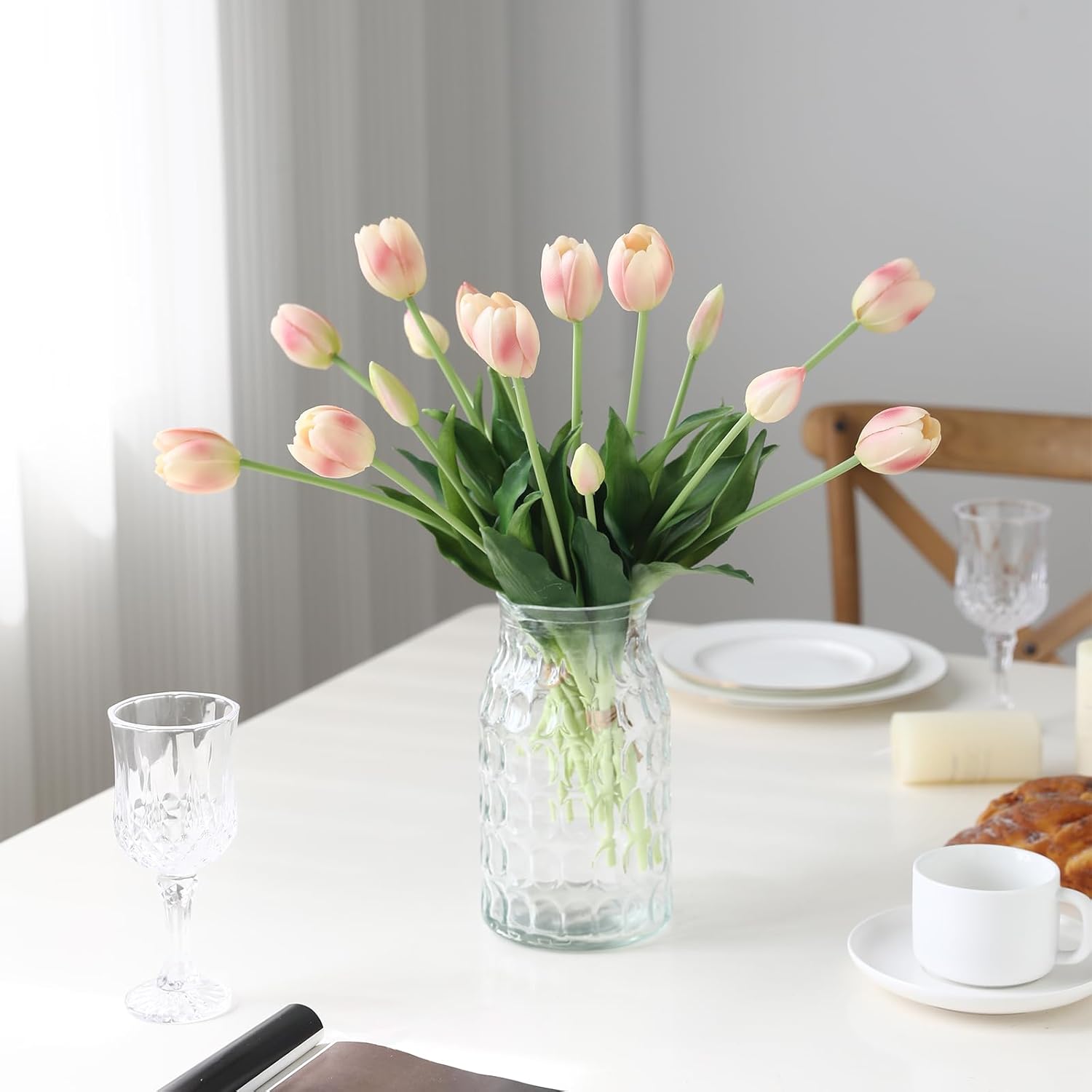 15 Pcs Meat Pink Artificial Flowers Tulips Latex Plastic Soft Faux Bouquets for Party, Wedding, Home, Room, Garden Decor - Image 5