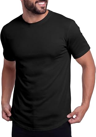 Mens Slim Fit T-Shirt Curved Hem Crew Neck Casual Shirts