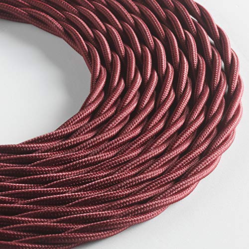 LUMIÈRE Braided Fabric Cable for Lighting 3 x 0.75 mm Bordeaux Red 5 m Maximum Anti-Shock Safety!