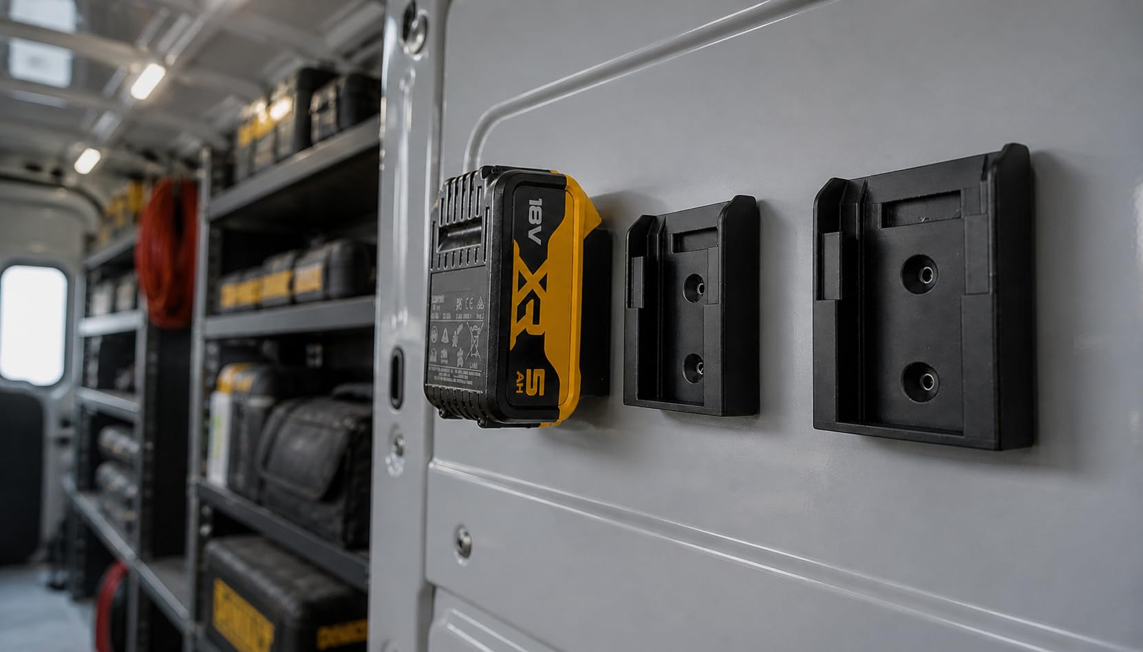 6 Pack | Battery Holder Mount Compatible with DeWalt 18V 20V 54V 60V MAX XR FlexVolt | Wall Mount Battery Storage Rack for Garage, Workshop or Van (6 Pack -Black) - 5