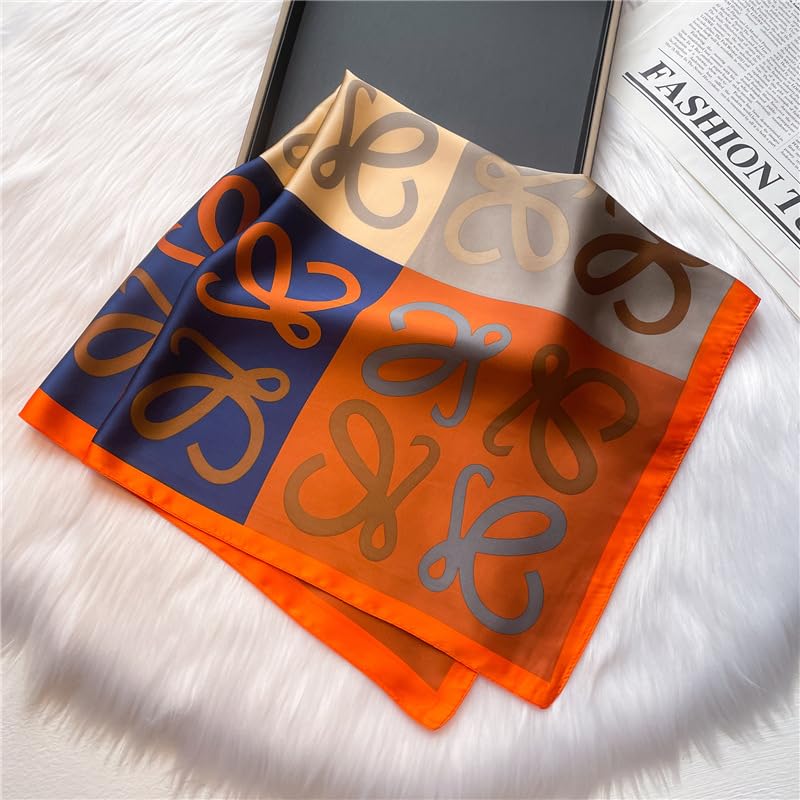 Fashion and Elegant Silk Feeling Scarf Square Satin Retro Style Sunscreen Head Scarf for Women 27.5" × 27.5"3