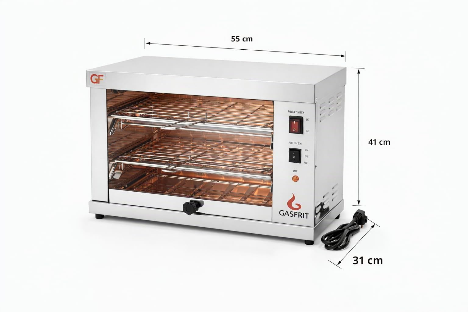 Tostador Eléctrico Industrial de Cuarzo 2 Plantas, 3000W, Acero Inoxidable, Parrilla y Bandeja Recogemigas Extraíbles, Uso Profesional Hostelería
