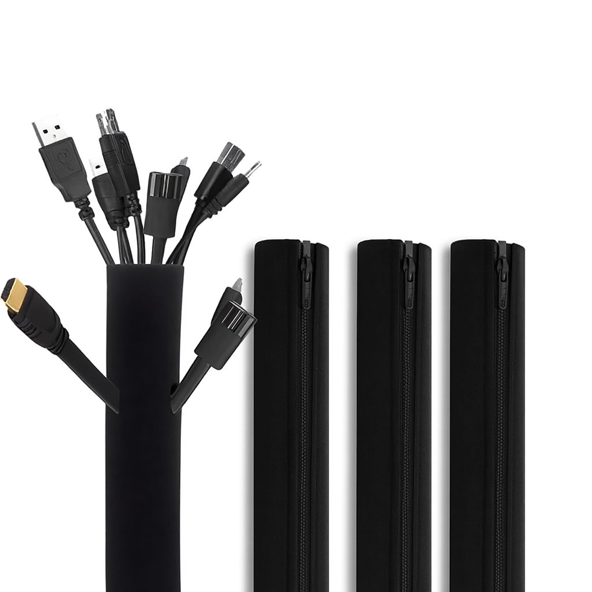 OIVO INDIA Cable Management Sleeves,Cord Management Cover with Zipper for TV/Computer/Home Entertainment Cable Wrap Organizer (48 CM/19 Inch) - 4 Piece