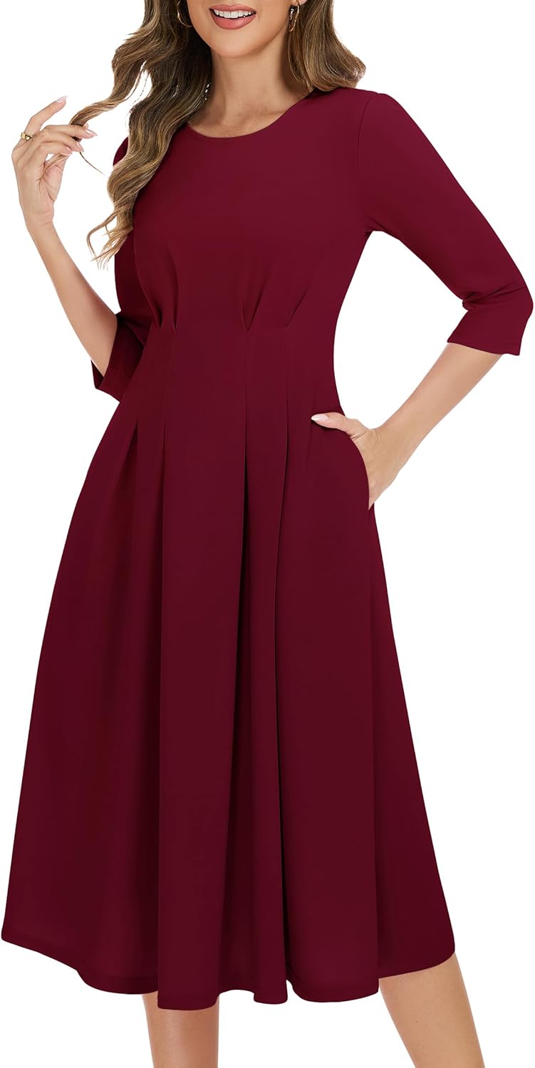 Wedtrend Women's 1940s Dress 3/4 Sleeve Cocktail Dresses Vintage Dress A Line Work Dresses with Pockets