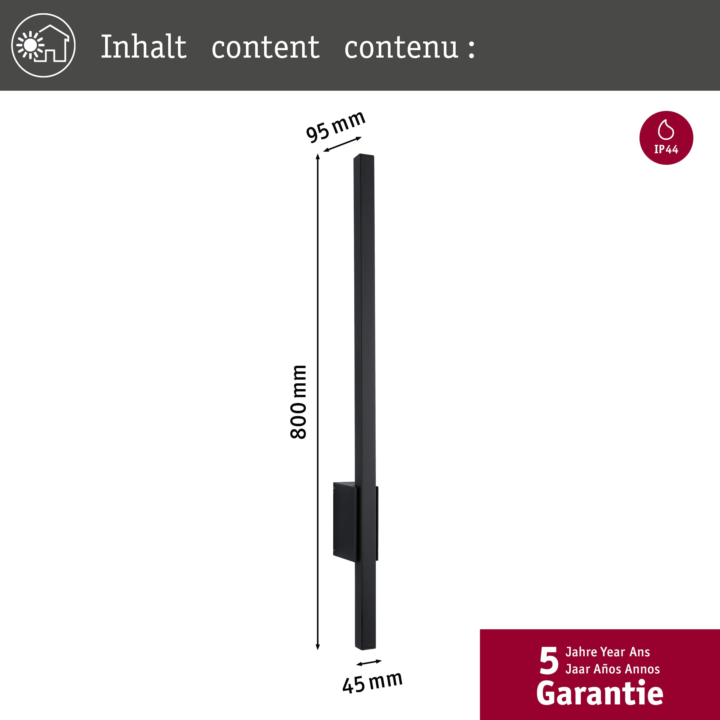 Paulmann 94742 LED Außenleuchte Wandleuchte Stan seewasserresistent IP44 800mm 3000K 11,5W 300lm 230V Anthrazit Alu Warmweiß