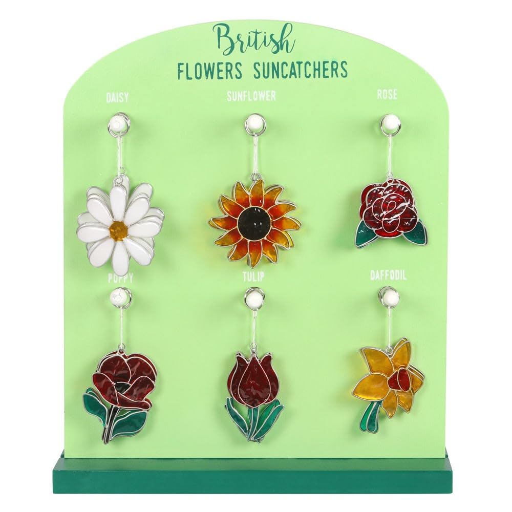 British Flowers Suncatchers, 6 Decorative Window Hangings to choose from, Daisy, Sunflower, Rose, Poppy, Tulip and Daffodil Designs(Poppy)