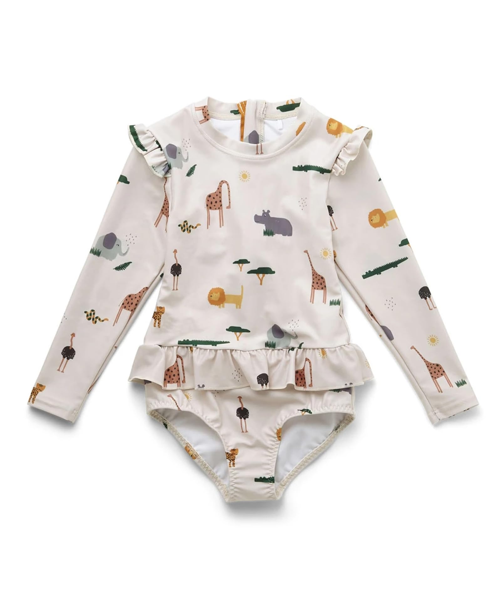 LDIOIF Girls One Piece Swimsuits Zipper Rash Guard Long Sleeve Bathing Suit with Ruffle Hem UPF50+