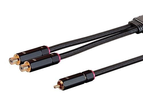 Monoprice Adaptador en Y RCA de 1 macho a 2 hembras - 1 pie - Negro  Conectores chapados en oro, doble blindado con trenzado de cobre - Serie Onix,