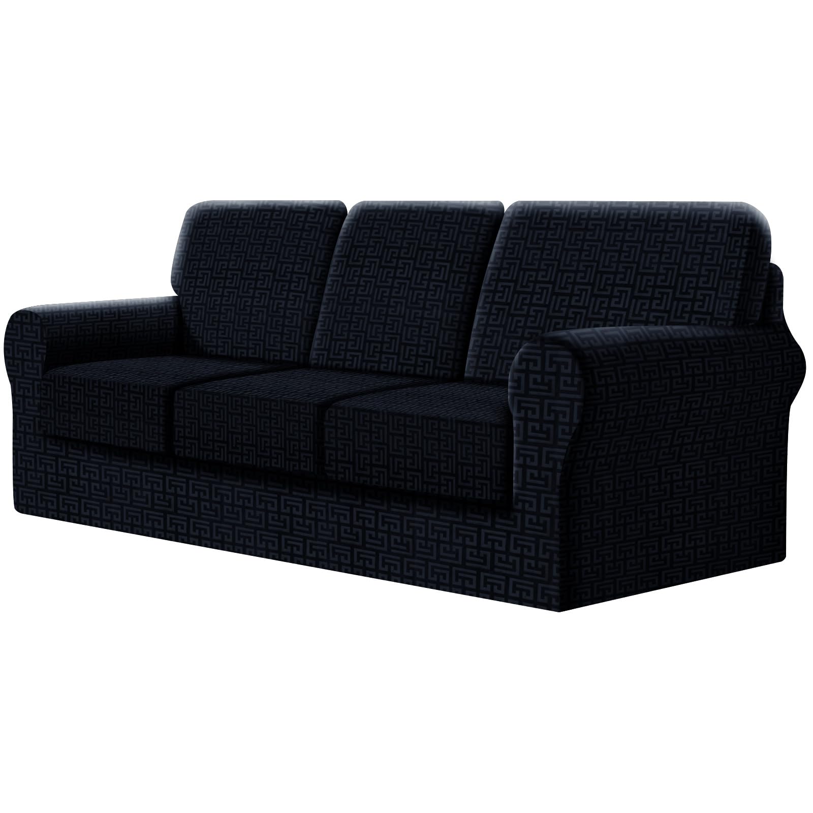 SYLC Fitted Sofa Cover 3 Seater, 7 Piece Sofa Slipcover with 3 Seat Cushion Covers and 3 Backrest Covers, Settee Covers Stretch Velvet Anaglyph(Navy Blue,X-Large Sofa - 7 PCS)