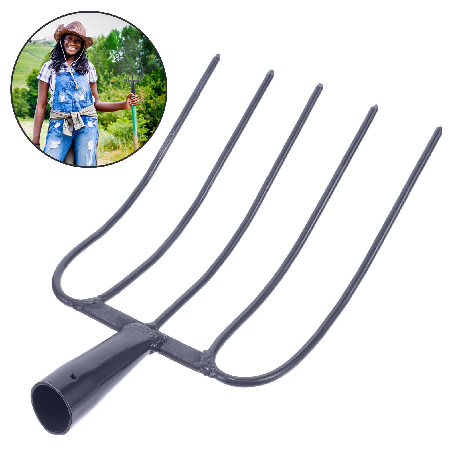 Toyvian Horquilla Agrícola de Hierro para Estiércol de Caballo 5 Púas Sólidas Portátil Herramienta Manual para Jardinería y Cuidado del Césped Uso Doméstico Rural