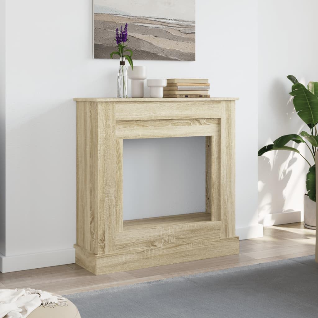 Obramowanie kominka z dębu Sonoma 90 x 30 x 90 cm, konsola kominkowa do kominka elektrycznego, dekoracyjna rama kominkowa z materiału drewnopochodnego