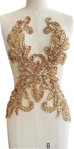 Miniatura 3 de Accesorios de apliques de encaje hechos a mano con diamantes de imitación puros para coser a mano, parches para vestido de novia de niña (champán)