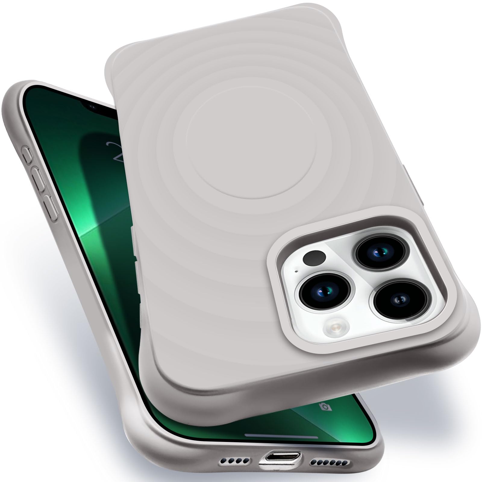 For iPhone 13ProMax用の MagSafe対応 ケース 耐衝撃 米軍MIL規格 アイフォン13ProMax用の スマホケース シリコン 保護ケース いpほね13ProMax用の カバー ストラップホール付き 傷つけ防止 ワイヤレス充電対応 6.7インチ用(チタンオリジナルカラー)