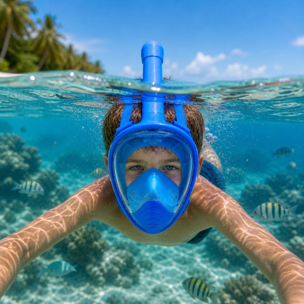 Máscara de Buceo Full Face Niño 6-12 Años Anti-niebla Snorkel Correas ajustables Cómodas Negro o Azul